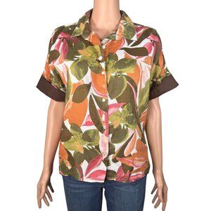 Rachel Zoe Tropical Floral Linen Button Down Blouse – Size M